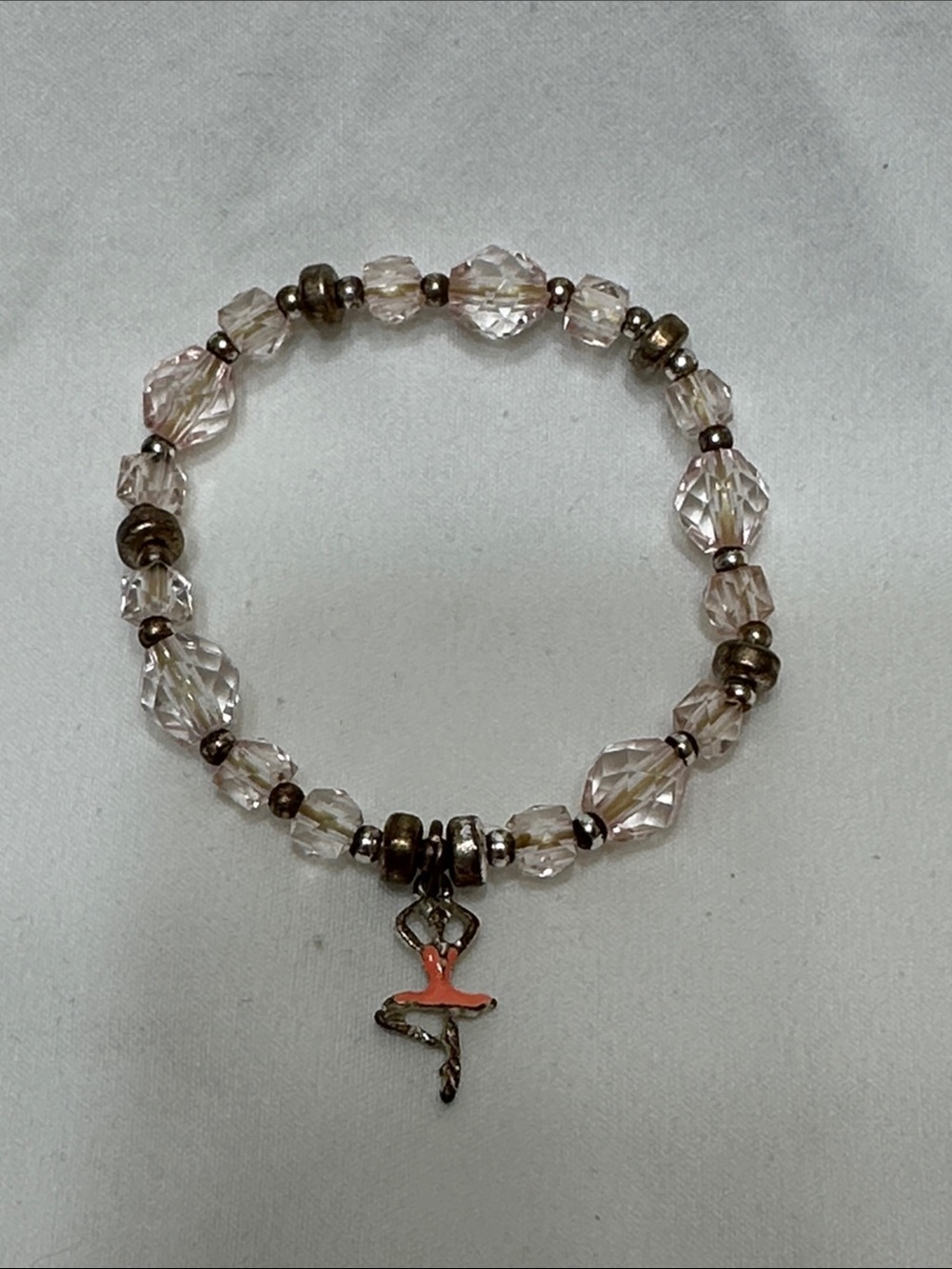 Stanley Light Pink Crystal Beaded Bracelet with Ballerina Charm